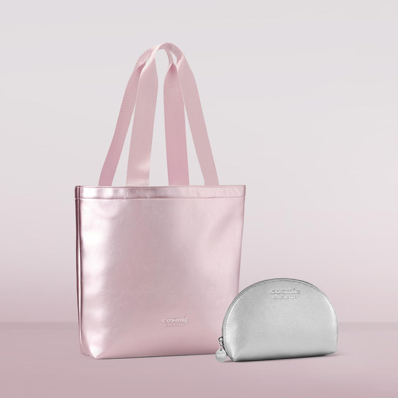 Cosmic Metallic Pink Tote & Glass Water Bottle | <GBUN011>